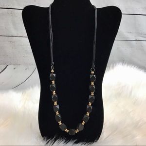 Wooden Bead Statement Necklace Cord Black and Gold Chunky Retro Urban Vibes Boho